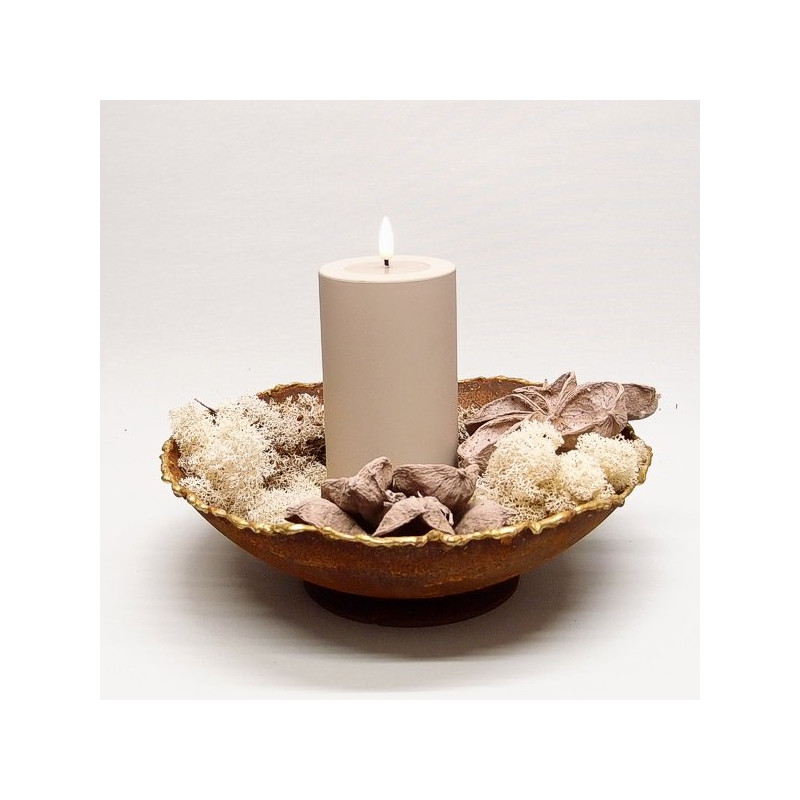 Edelrost Schale mit Goldrand "Ripple" auf Platte