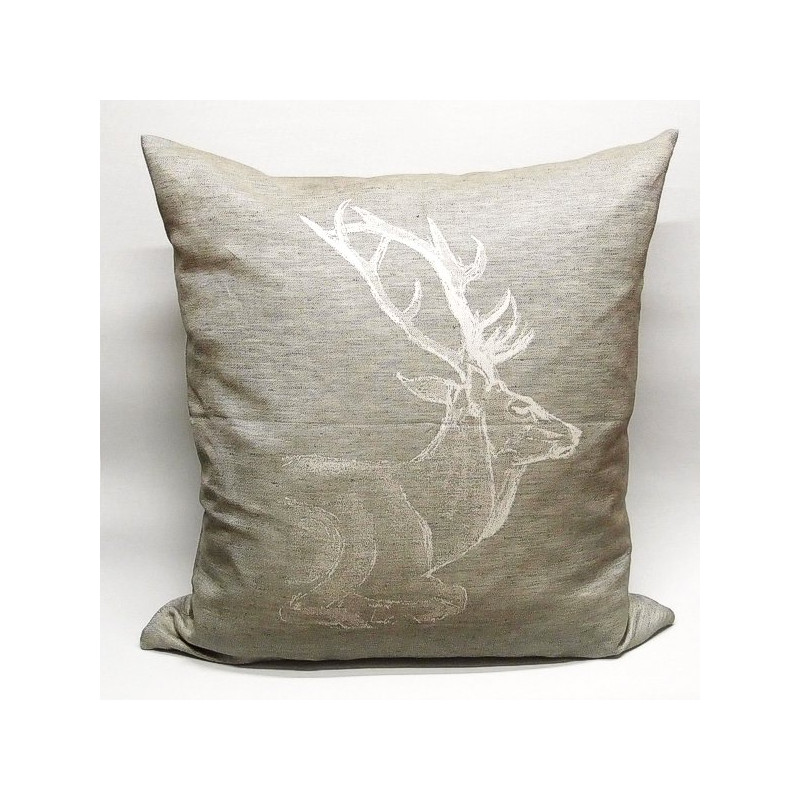 Edles Zierkissen Jacquard Hirsch Rotwild 50x50cm | Taupe Mokka