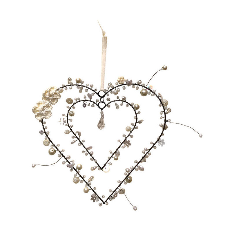 Dekoaufhänger | Tür-/Fensterhänger Perlen-Herz-in-Herz creme| Bell'Arte