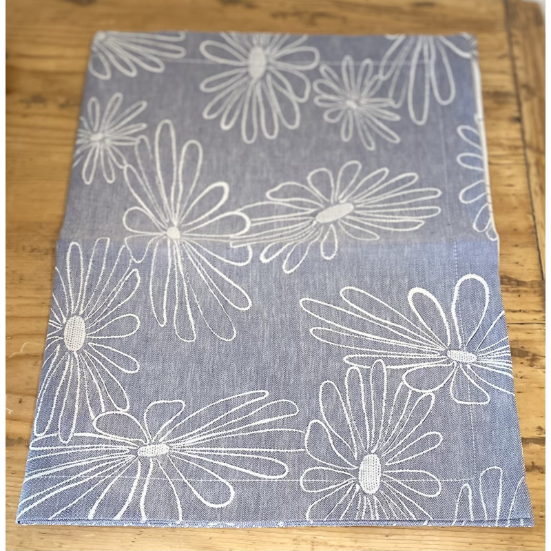Halbleinen-Tischläufer Jaquard Margerite Natur-blau