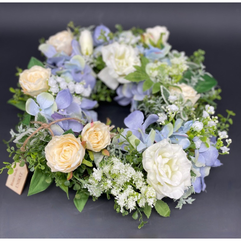 Blütenkranz creme-bleu |Handgefertigtes Unikat| 35 cm