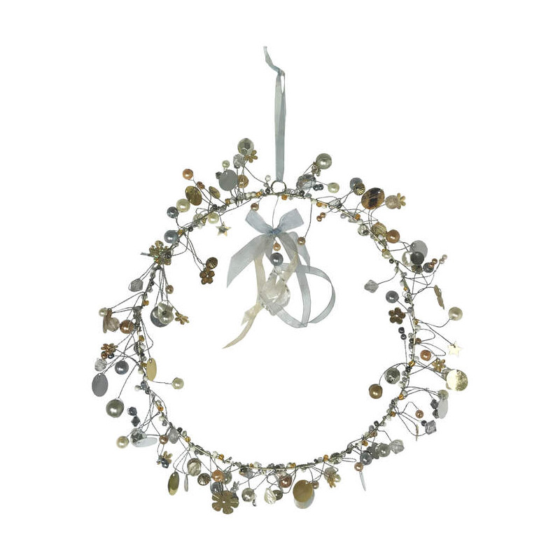 Dekoaufhänger | Tür-/Fensterhänger Perlen-Kranz Kreis gold-silber | Bellarte